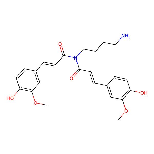 2D Structure of (E)-N-(4-aminobutyl)-3-(4-hydroxy-3-methoxyphenyl)-N-[(E)-3-(4-hydroxy-3-methoxyphenyl)prop-2-enoyl]prop-2-enamide