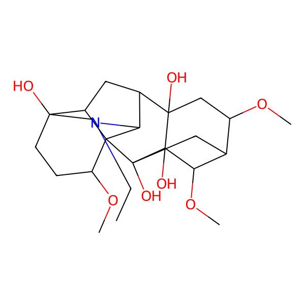 2D Structure of (1R,2R,3S,4S,5R,6S,8S,9S,10R,13S,16S,17S)-11-ethyl-4,6,16-trimethoxy-11-azahexacyclo[7.7.2.12,5.01,10.03,8.013,17]nonadecane-2,3,8,13-tetrol