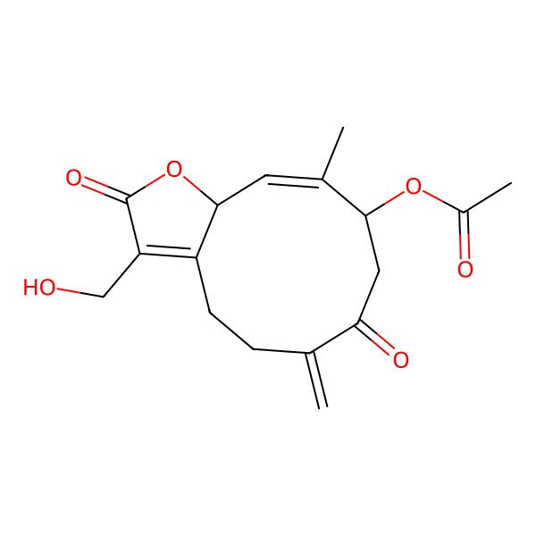 2D Structure of [3-(hydroxymethyl)-10-methyl-6-methylidene-2,7-dioxo-5,8,9,11a-tetrahydro-4H-cyclodeca[b]furan-9-yl] acetate