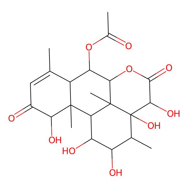 2D Structure of (3,12,13,15,16-Pentahydroxy-2,6,14,17-tetramethyl-4,11-dioxo-10-oxatetracyclo[7.7.1.02,7.013,17]heptadec-5-en-8-yl) acetate