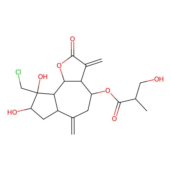 2D Structure of [9-(Chloromethyl)-8,9-dihydroxy-3,6-dimethylidene-2-oxo-3a,4,5,6a,7,8,9a,9b-octahydroazuleno[4,5-b]furan-4-yl] 3-hydroxy-2-methylpropanoate