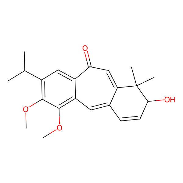 2D Structure of 13-Hydroxy-4,5-dimethoxy-12,12-dimethyl-6-propan-2-yltricyclo[9.4.0.03,8]pentadeca-1,3,5,7,10,14-hexaen-9-one