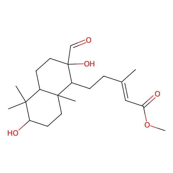 2D Structure of methyl (Z)-5-[(1S,2R,4aS,6R,8aR)-2-formyl-2,6-dihydroxy-5,5,8a-trimethyl-3,4,4a,6,7,8-hexahydro-1H-naphthalen-1-yl]-3-methylpent-2-enoate