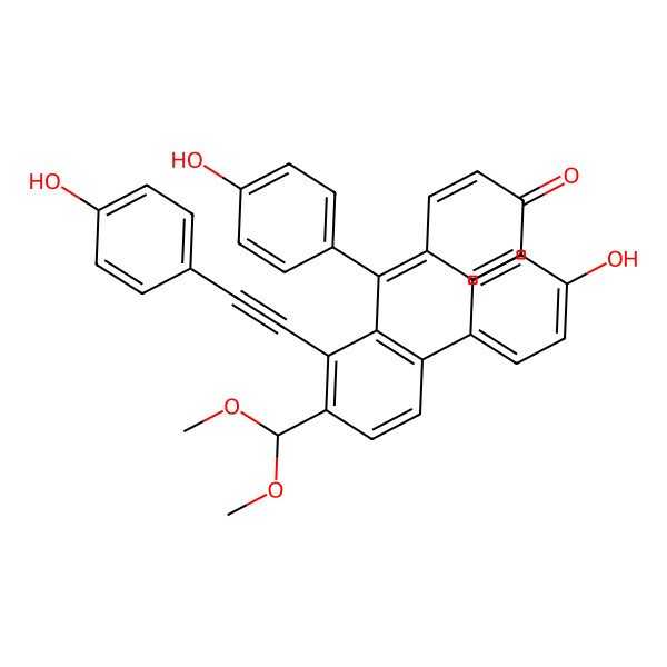 2D Structure of 4-[[3-(Dimethoxymethyl)-6-(4-hydroxyphenyl)-2-[2-(4-hydroxyphenyl)ethynyl]phenyl]-(4-hydroxyphenyl)methylidene]cyclohexa-2,5-dien-1-one