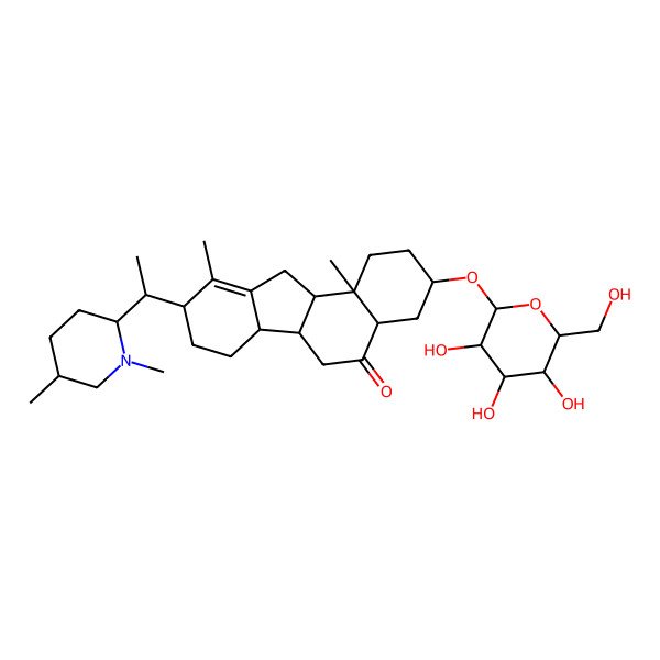 2D Structure of 9-[1-(1,5-dimethylpiperidin-2-yl)ethyl]-10,11b-dimethyl-3-[3,4,5-trihydroxy-6-(hydroxymethyl)oxan-2-yl]oxy-2,3,4,4a,6,6a,6b,7,8,9,11,11a-dodecahydro-1H-benzo[a]fluoren-5-one