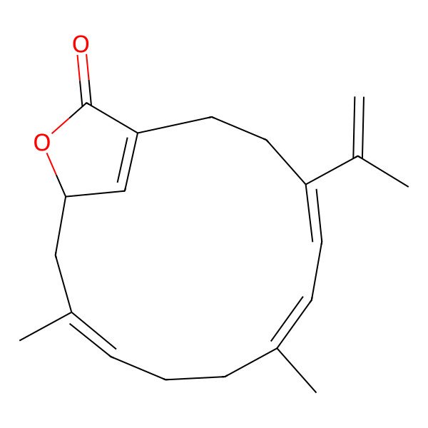 2D Structure of (4E,6E,10E,13S)-7,11-dimethyl-4-prop-1-en-2-yl-14-oxabicyclo[11.2.1]hexadeca-1(16),4,6,10-tetraen-15-one