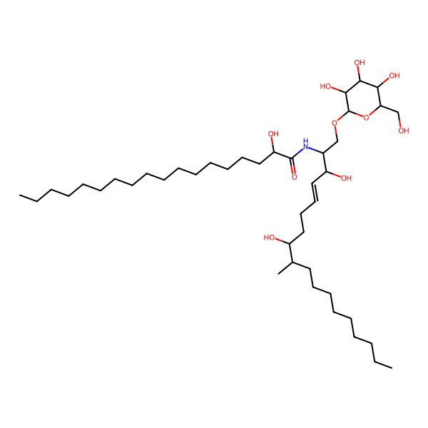 2D Structure of (2R)-N-[(E,2S,3R,8S,9R)-3,8-dihydroxy-9-methyl-1-[(2R,3R,4S,5S,6R)-3,4,5-trihydroxy-6-(hydroxymethyl)oxan-2-yl]oxyoctadec-4-en-2-yl]-2-hydroxyoctadecanamide