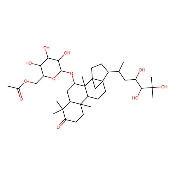 2D Structure of [(2R,3S,4S,5R,6R)-3,4,5-trihydroxy-6-[[(1S,2R,3R,5R,10R,11R,14R,15S)-2,6,6,10-tetramethyl-7-oxo-15-[(2S,4R,5S)-4,5,6-trihydroxy-6-methylheptan-2-yl]-3-pentacyclo[12.3.1.01,14.02,11.05,10]octadecanyl]oxy]oxan-2-yl]methyl acetate