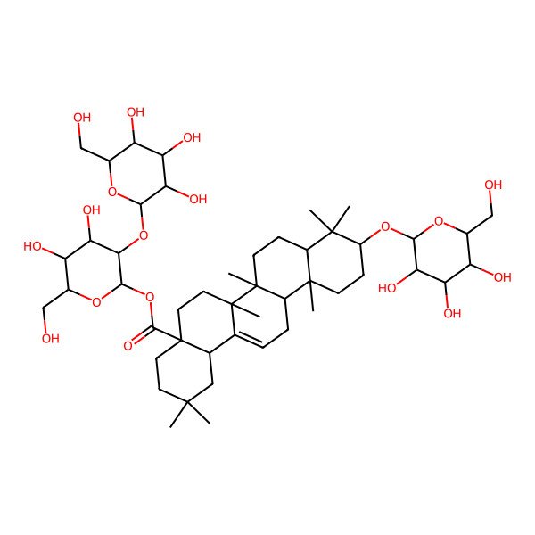 2D Structure of [(2S,3R,4S,5R,6R)-4,5-dihydroxy-6-(hydroxymethyl)-3-[(2R,3R,4S,5S,6R)-3,4,5-trihydroxy-6-(hydroxymethyl)oxan-2-yl]oxyoxan-2-yl] (4aS,6aR,6aS,6bR,8aR,10S,12aR,14bS)-2,2,6a,6b,9,9,12a-heptamethyl-10-[(2R,3R,4S,5S,6R)-3,4,5-trihydroxy-6-(hydroxymethyl)oxan-2-yl]oxy-1,3,4,5,6,6a,7,8,8a,10,11,12,13,14b-tetradecahydropicene-4a-carboxylate