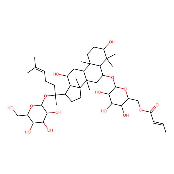 2D Structure of [6-[[3,12-dihydroxy-4,4,8,10,14-pentamethyl-17-[6-methyl-2-[3,4,5-trihydroxy-6-(hydroxymethyl)oxan-2-yl]oxyhept-5-en-2-yl]-2,3,5,6,7,9,11,12,13,15,16,17-dodecahydro-1H-cyclopenta[a]phenanthren-6-yl]oxy]-3,4,5-trihydroxyoxan-2-yl]methyl but-2-enoate