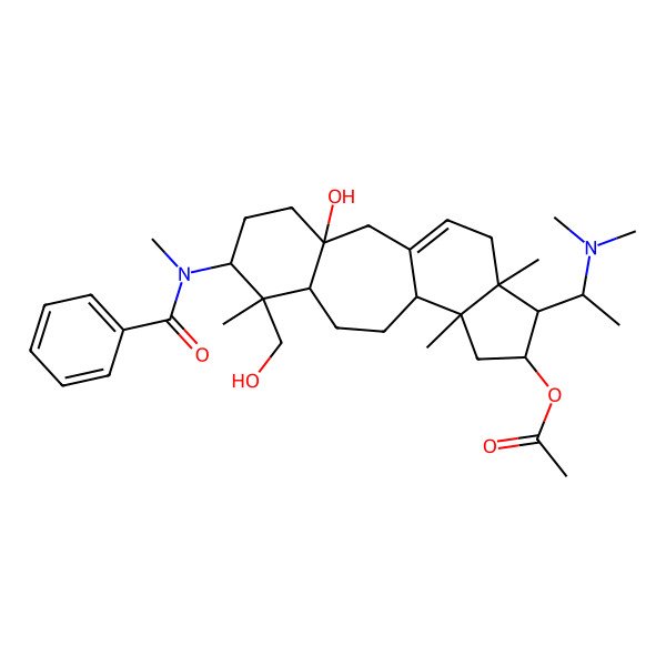 2D Structure of [(3R,6S,7S,8S,11R,12S,14R,15S,16R)-6-[benzoyl(methyl)amino]-15-[(1S)-1-(dimethylamino)ethyl]-3-hydroxy-7-(hydroxymethyl)-7,12,16-trimethyl-14-tetracyclo[9.7.0.03,8.012,16]octadec-1(18)-enyl] acetate