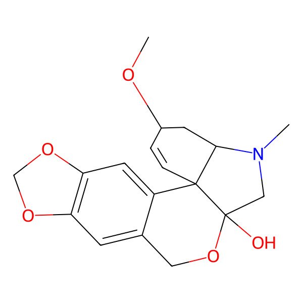 2D Structure of (1R,13R,16R,18S)-18-methoxy-15-methyl-5,7,12-trioxa-15-azapentacyclo[11.7.0.01,16.02,10.04,8]icosa-2,4(8),9,19-tetraen-13-ol