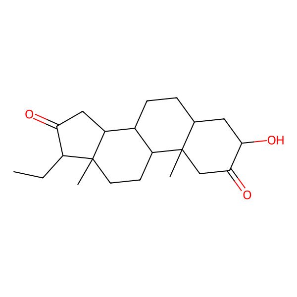 2D Structure of 17-ethyl-3-hydroxy-10,13-dimethyl-3,4,5,6,7,8,9,11,12,14,15,17-dodecahydro-1H-cyclopenta[a]phenanthrene-2,16-dione