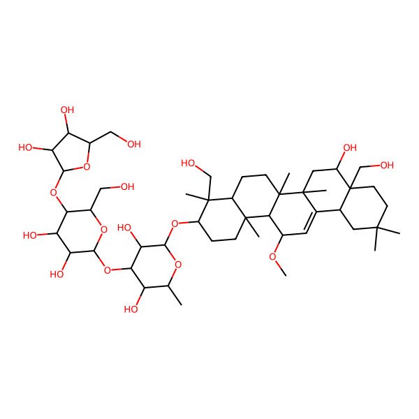 2D Structure of (2R,3R,4S,5S,6R)-2-[[(3S,4R,4aR,6aR,6bS,8S,8aS,12aS,14R,14aR,14bS)-8-hydroxy-4,8a-bis(hydroxymethyl)-14-methoxy-4,6a,6b,11,11,14b-hexamethyl-1,2,3,4a,5,6,7,8,9,10,12,12a,14,14a-tetradecahydropicen-3-yl]oxy]-4-[(2S,3R,4R,5S,6R)-5-[(2S,3R,4R,5R)-3,4-dihydroxy-5-(hydroxymethyl)oxolan-2-yl]oxy-3,4-dihydroxy-6-(hydroxymethyl)oxan-2-yl]oxy-6-methyloxane-3,5-diol