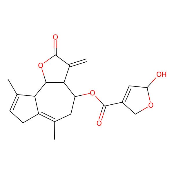 2D Structure of [(3aR,4R,9aS,9bR)-6,9-dimethyl-3-methylidene-2-oxo-3a,4,5,7,9a,9b-hexahydroazuleno[4,5-b]furan-4-yl] (5R)-5-hydroxy-2,5-dihydrofuran-3-carboxylate
