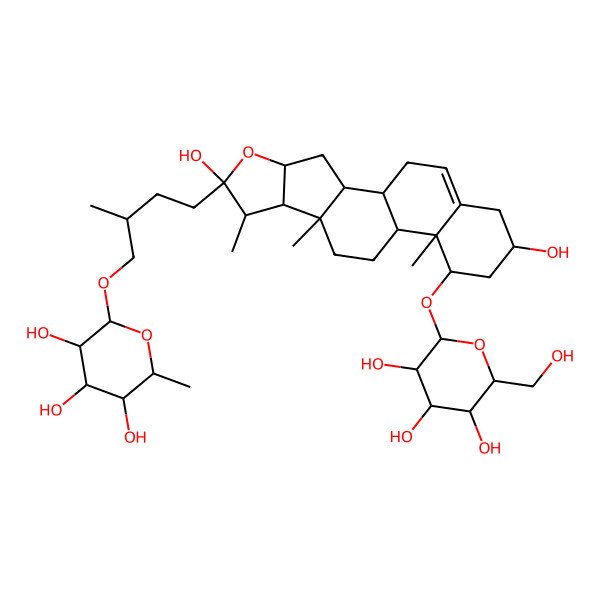 2D Structure of 2-[4-[6,16-Dihydroxy-7,9,13-trimethyl-14-[3,4,5-trihydroxy-6-(hydroxymethyl)oxan-2-yl]oxy-5-oxapentacyclo[10.8.0.02,9.04,8.013,18]icos-18-en-6-yl]-2-methylbutoxy]-6-methyloxane-3,4,5-triol