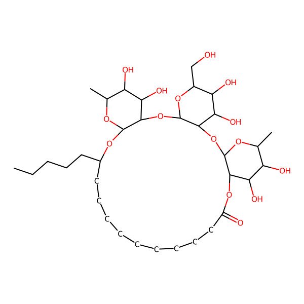2D Structure of 6,7,13,14,32,33-Hexahydroxy-5-(hydroxymethyl)-12,31-dimethyl-27-pentyl-2,4,9,11,16,28,30-heptaoxatetracyclo[27.4.0.03,8.010,15]tritriacontan-17-one