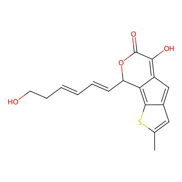 2D Structure of 9-Hydroxy-12-(6-hydroxyhexa-1,3-dienyl)-4-methyl-11-oxa-3-thiatricyclo[6.4.0.02,6]dodeca-1,4,6,8-tetraen-10-one