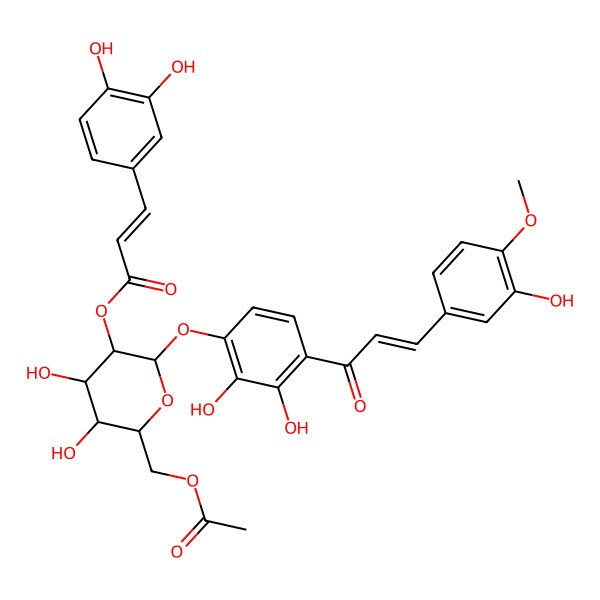 2D Structure of [(2S,3R,4S,5R,6S)-6-(acetyloxymethyl)-2-[2,3-dihydroxy-4-[(E)-3-(3-hydroxy-4-methoxyphenyl)prop-2-enoyl]phenoxy]-4,5-dihydroxyoxan-3-yl] (E)-3-(3,4-dihydroxyphenyl)prop-2-enoate