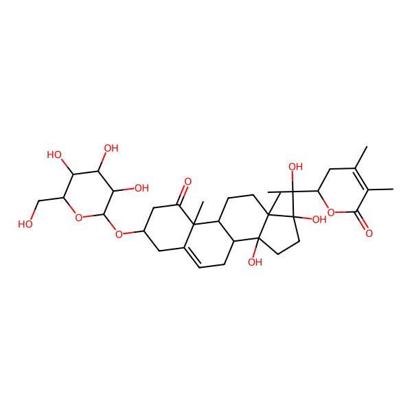 2D Structure of 2-[1-[14,17-Dihydroxy-10,13-dimethyl-1-oxo-3-[3,4,5-trihydroxy-6-(hydroxymethyl)oxan-2-yl]oxy-2,3,4,7,8,9,11,12,15,16-decahydrocyclopenta[a]phenanthren-17-yl]-1-hydroxyethyl]-4,5-dimethyl-2,3-dihydropyran-6-one