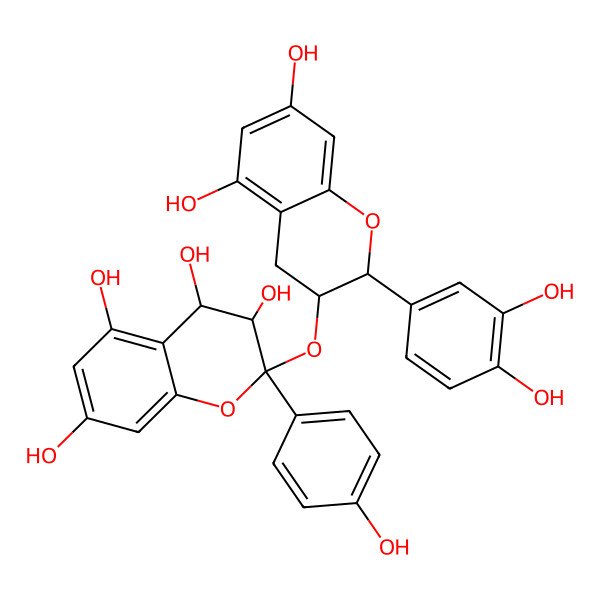 2D Structure of 2-[[2-(3,4-dihydroxyphenyl)-5,7-dihydroxy-3,4-dihydro-2H-chromen-3-yl]oxy]-2-(4-hydroxyphenyl)-3,4-dihydrochromene-3,4,5,7-tetrol
