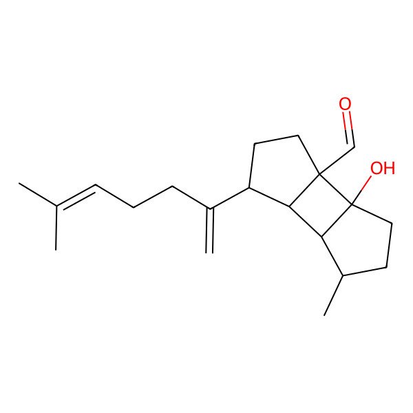2D Structure of (1R,2S,5R,6R,7S,8R)-2-hydroxy-5-methyl-8-(6-methylhepta-1,5-dien-2-yl)tricyclo[5.3.0.02,6]decane-1-carbaldehyde