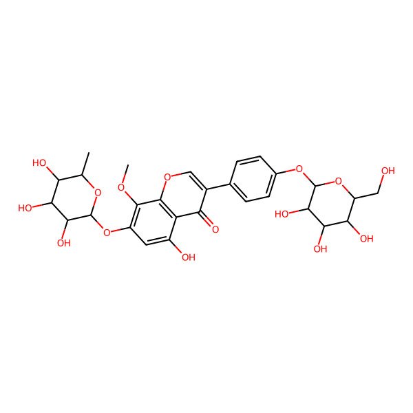 2D Structure of 5-hydroxy-8-methoxy-3-[4-[(2S,3R,4S,5S,6R)-3,4,5-trihydroxy-6-(hydroxymethyl)oxan-2-yl]oxyphenyl]-7-[(2S,3R,4R,5R,6S)-3,4,5-trihydroxy-6-methyloxan-2-yl]oxychromen-4-one