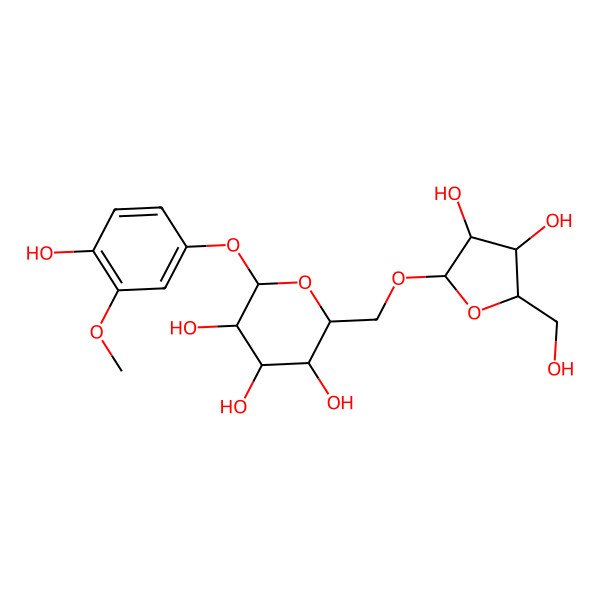 2D Structure of (2R,3S,4S,5R,6S)-2-[[(2R,3R,4R,5S)-3,4-dihydroxy-5-(hydroxymethyl)oxolan-2-yl]oxymethyl]-6-(4-hydroxy-3-methoxyphenoxy)oxane-3,4,5-triol