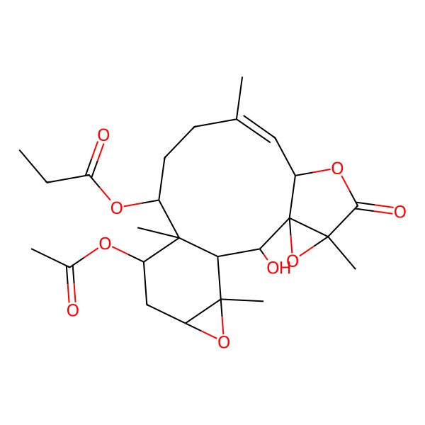 2D Structure of [(1S,2S,3R,5R,8S,9Z,13S,14S,15S,17S,19R)-15-acetyloxy-2-hydroxy-5,10,14,19-tetramethyl-6-oxo-4,7,18-trioxapentacyclo[12.5.0.03,5.03,8.017,19]nonadec-9-en-13-yl] propanoate