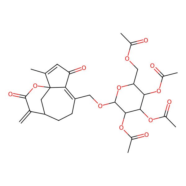 2D Structure of [(2R,3R,4S,5R,6R)-3,4,5-triacetyloxy-6-[[(1S,9R)-2-methyl-10-methylidene-4,11-dioxo-12-oxatricyclo[7.3.1.01,5]trideca-2,5-dien-6-yl]methoxy]oxan-2-yl]methyl acetate