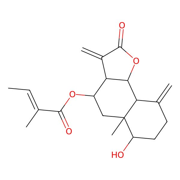 2D Structure of [(3aR,4R,5aR,6R,9aS,9bR)-6-hydroxy-5a-methyl-3,9-dimethylidene-2-oxo-3a,4,5,6,7,8,9a,9b-octahydrobenzo[g][1]benzofuran-4-yl] (Z)-2-methylbut-2-enoate