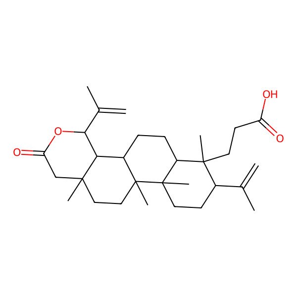 2D Structure of 3-[7,10a,10b,12a-Tetramethyl-2-oxo-4,8-bis(prop-1-en-2-yl)-1,4,4a,4b,5,6,6a,8,9,10,11,12-dodecahydronaphtho[1,2-h]isochromen-7-yl]propanoic acid