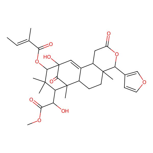 2D Structure of [(1R,2S,5R,6R,10S,13R,14S,16S)-6-(furan-3-yl)-13-hydroxy-16-[(1S)-1-hydroxy-2-methoxy-2-oxoethyl]-1,5,15,15-tetramethyl-8,17-dioxo-7-oxatetracyclo[11.3.1.02,11.05,10]heptadec-11-en-14-yl] (E)-2-methylbut-2-enoate