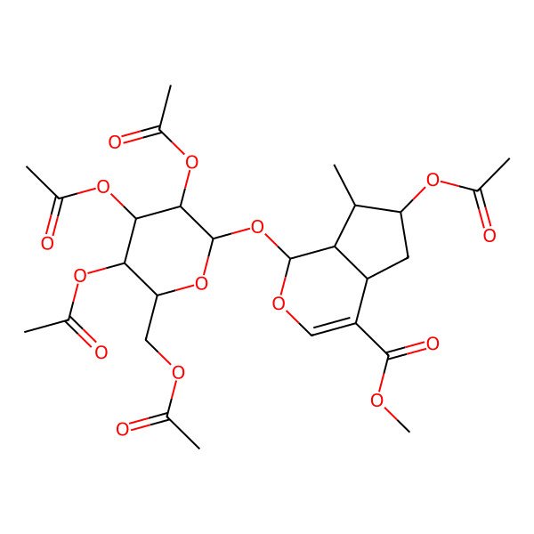 2D Structure of Methyl 6-acetyloxy-7-methyl-1-[3,4,5-triacetyloxy-6-(acetyloxymethyl)oxan-2-yl]oxy-1,4a,5,6,7,7a-hexahydrocyclopenta[c]pyran-4-carboxylate