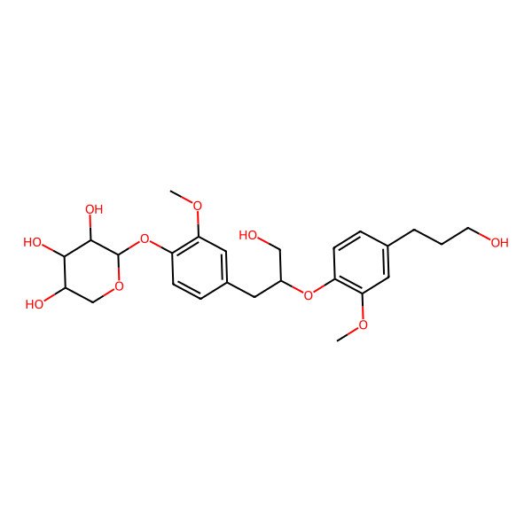 2D Structure of (2S,3R,4S,5R)-2-[4-[(2R)-3-hydroxy-2-[4-(3-hydroxypropyl)-2-methoxyphenoxy]propyl]-2-methoxyphenoxy]oxane-3,4,5-triol