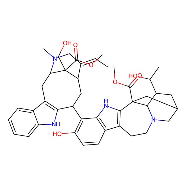 2D Structure of methyl (1S,15R,17S,18S)-5-[(1S,12R,14S,15Z,18S)-15-ethylidene-18-(hydroxymethyl)-18-methoxycarbonyl-17-methyl-10,17-diazatetracyclo[12.3.1.03,11.04,9]octadeca-3(11),4,6,8-tetraen-12-yl]-6-hydroxy-17-[(1S)-1-hydroxyethyl]-3,13-diazapentacyclo[13.3.1.02,10.04,9.013,18]nonadeca-2(10),4(9),5,7-tetraene-1-carboxylate