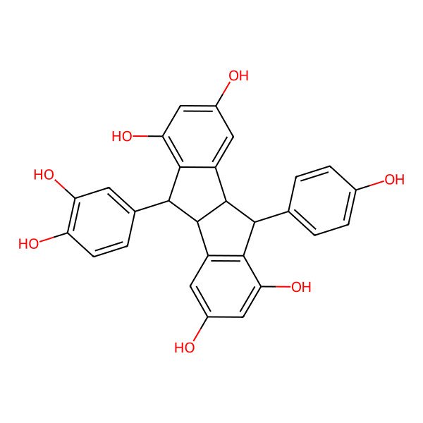 2D Structure of (4bS,5S,9bS,10S)-10-(3,4-dihydroxyphenyl)-5-(4-hydroxyphenyl)-4b,5,9b,10-tetrahydroindeno[2,1-a]indene-1,3,6,8-tetrol