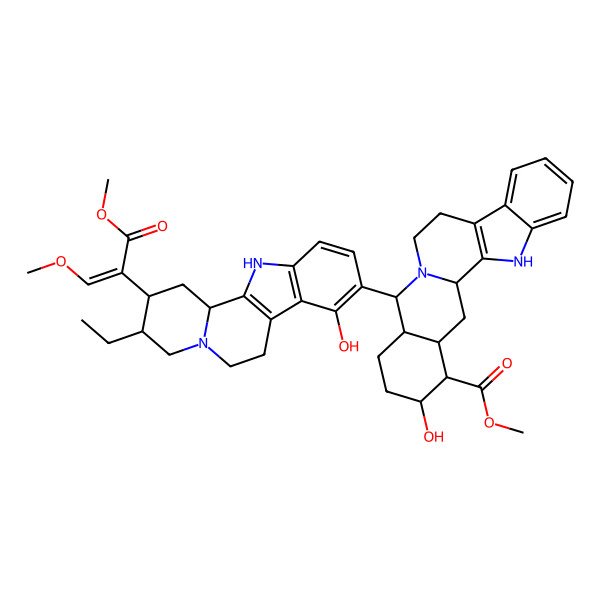 2D Structure of methyl (1R,14R,15R,18S,19R,20S)-14-[(2S,3R,12bS)-2-[(E)-1,3-dimethoxy-3-oxoprop-1-en-2-yl]-3-ethyl-8-hydroxy-1,2,3,4,6,7,12,12b-octahydroindolo[2,3-a]quinolizin-9-yl]-18-hydroxy-1,3,11,12,14,15,16,17,18,19,20,21-dodecahydroyohimban-19-carboxylate