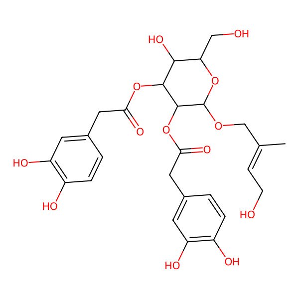 2D Structure of [(2R,3R,4S,5R,6R)-5-[2-(3,4-dihydroxyphenyl)acetyl]oxy-3-hydroxy-2-(hydroxymethyl)-6-[(E)-4-hydroxy-2-methylbut-2-enoxy]oxan-4-yl] 2-(3,4-dihydroxyphenyl)acetate