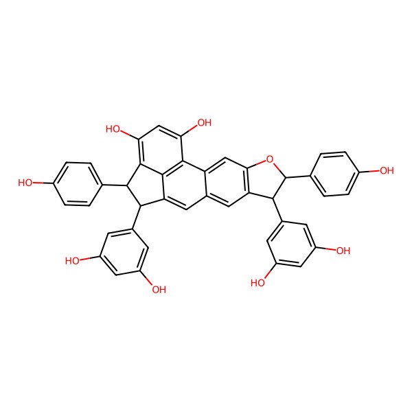 2D Structure of (6R,7R,13S,14S)-7,13-bis(3,5-dihydroxyphenyl)-6,14-bis(4-hydroxyphenyl)-5-oxapentacyclo[10.6.1.02,10.04,8.015,19]nonadeca-1(19),2,4(8),9,11,15,17-heptaene-16,18-diol