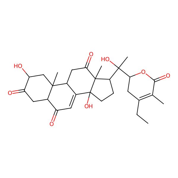 2D Structure of 17-[1-(4-ethyl-5-methyl-6-oxo-2,3-dihydropyran-2-yl)-1-hydroxyethyl]-2,14-dihydroxy-10,13-dimethyl-2,4,5,9,11,15,16,17-octahydro-1H-cyclopenta[a]phenanthrene-3,6,12-trione