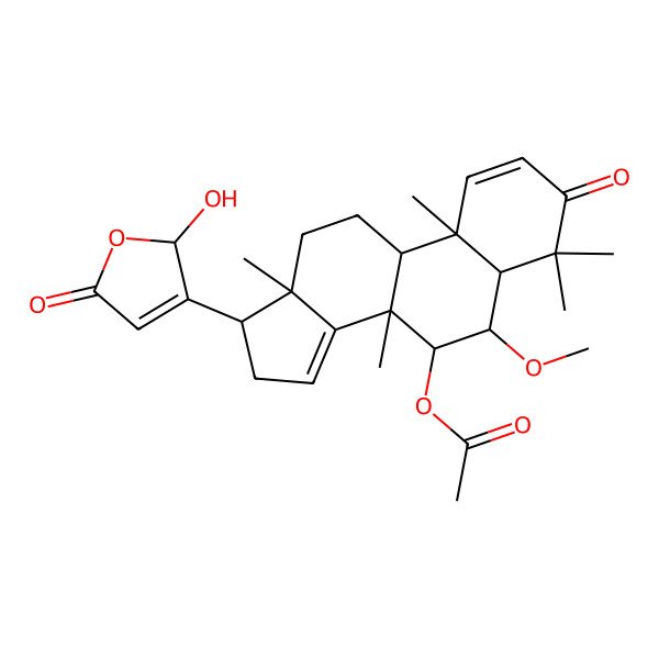 2D Structure of [(5R,6R,7S,8R,9R,10R,13S,17R)-17-[(2R)-2-hydroxy-5-oxo-2H-furan-3-yl]-6-methoxy-4,4,8,10,13-pentamethyl-3-oxo-5,6,7,9,11,12,16,17-octahydrocyclopenta[a]phenanthren-7-yl] acetate