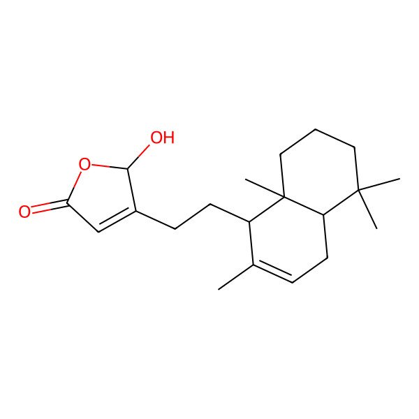 2D Structure of (2R)-3-[2-[(1R,4aR,8aR)-2,5,5,8a-tetramethyl-1,4,4a,6,7,8-hexahydronaphthalen-1-yl]ethyl]-2-hydroxy-2H-furan-5-one