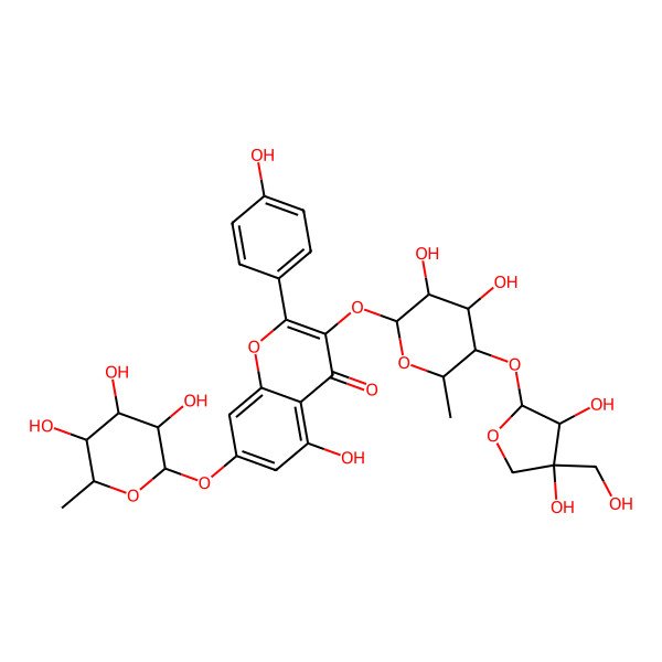 2D Structure of 3-[5-[3,4-Dihydroxy-4-(hydroxymethyl)oxolan-2-yl]oxy-3,4-dihydroxy-6-methyloxan-2-yl]oxy-5-hydroxy-2-(4-hydroxyphenyl)-7-(3,4,5-trihydroxy-6-methyloxan-2-yl)oxychromen-4-one