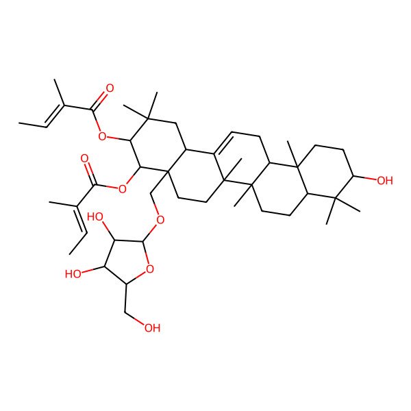 2D Structure of [4a-[[3,4-Dihydroxy-5-(hydroxymethyl)oxolan-2-yl]oxymethyl]-10-hydroxy-2,2,6a,6b,9,9,12a-heptamethyl-4-(2-methylbut-2-enoyloxy)-1,3,4,5,6,6a,7,8,8a,10,11,12,13,14b-tetradecahydropicen-3-yl] 2-methylbut-2-enoate