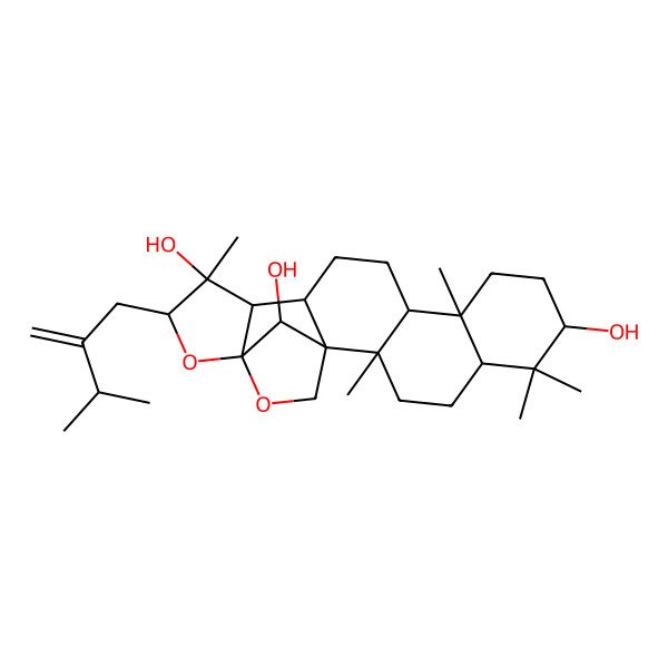 2D Structure of 2,6,6,10,16-Pentamethyl-17-(3-methyl-2-methylidenebutyl)-18,20-dioxahexacyclo[17.2.1.01,14.02,11.05,10.015,19]docosane-7,16,22-triol