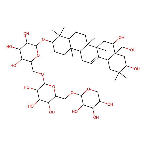 2D Structure of (2R,3R,4S,5S,6R)-2-[[(2R,3S,4S,5R,6R)-6-[[(3S,4aR,6aR,6bS,8S,8aS,10S,12aS,14aR,14bR)-8,10-dihydroxy-8a-(hydroxymethyl)-4,4,6a,6b,11,11,14b-heptamethyl-1,2,3,4a,5,6,7,8,9,10,12,12a,14,14a-tetradecahydropicen-3-yl]oxy]-3,4,5-trihydroxyoxan-2-yl]methoxy]-6-[[(2S,3R,4S,5R)-3,4,5-trihydroxyoxan-2-yl]oxymethyl]oxane-3,4,5-triol