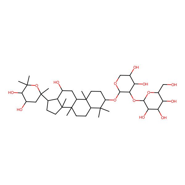 2D Structure of 2-[2-[[17-(4,5-dihydroxy-2,6,6-trimethyloxan-2-yl)-12-hydroxy-4,4,8,10,14-pentamethyl-2,3,5,6,7,9,11,12,13,15,16,17-dodecahydro-1H-cyclopenta[a]phenanthren-3-yl]oxy]-4,5-dihydroxyoxan-3-yl]oxy-6-(hydroxymethyl)oxane-3,4,5-triol