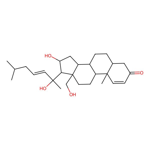 2D Structure of 16-Hydroxy-13-(hydroxymethyl)-17-(2-hydroxy-6-methylhept-3-en-2-yl)-10-methyl-4,5,6,7,8,9,11,12,14,15,16,17-dodecahydrocyclopenta[a]phenanthren-3-one