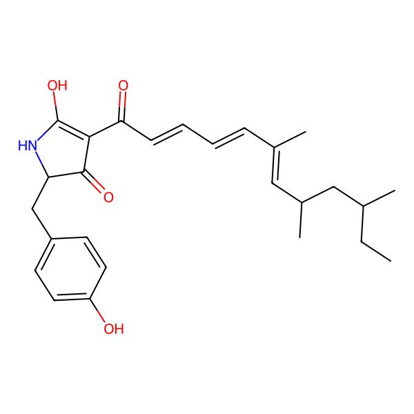 2D Structure of 5-hydroxy-2-[(4-hydroxyphenyl)methyl]-4-[(2E,4E,6E,8R,10R)-6,8,10-trimethyldodeca-2,4,6-trienoyl]-1,2-dihydropyrrol-3-one